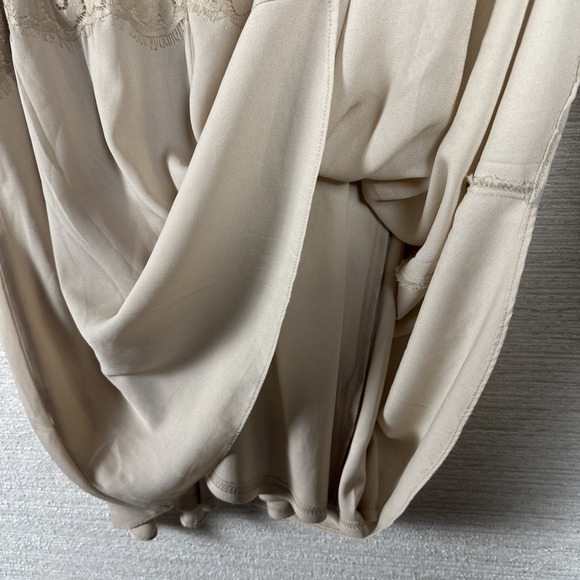 Beige Lace Slip Dress Medium Boho Cottageore Flowy Midi Spaghetti Stap Lined - Picture 5 of 10